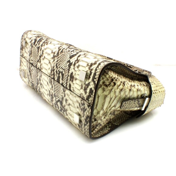 Michael Kors Gia Satchel Python Black And Beige Leather Bag Handbag Purse - Picture 3 of 9